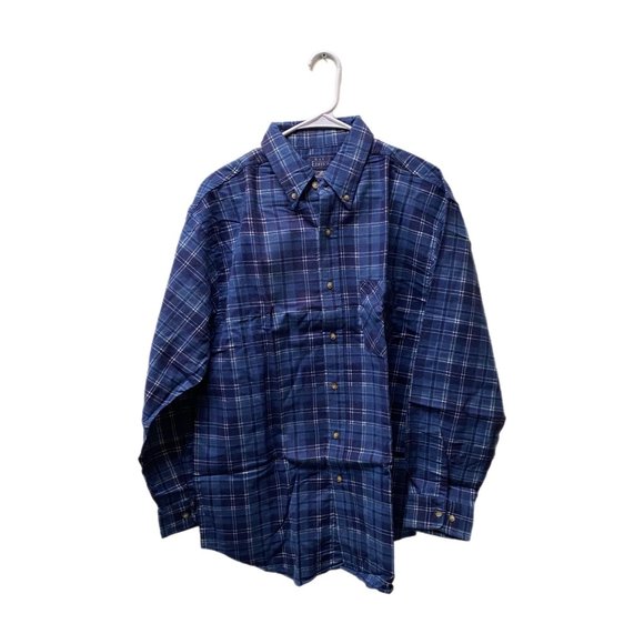 Basic Editions Blue Plaid Button Down Shirt, Large, New - Picture 3 of 6